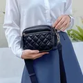Neue Mode Frauen Umhängetasche schwarz Diamant Gitter Schulter Geldbörsen Handtasche breiten Riemen