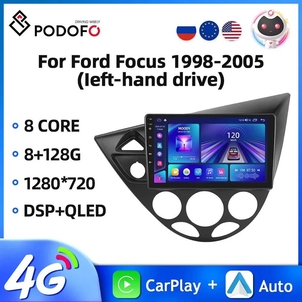 Podofo 9'' Android Auto Radio Für Ford Focus 1998-2005 Multimedia Player Carplay Android Auto GPS Navigation Bluetooth auto Audio Image