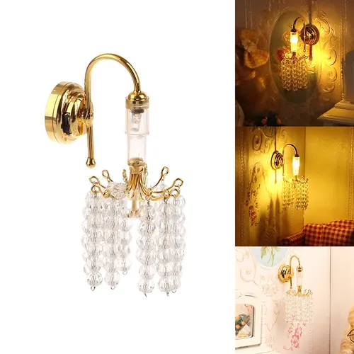 Antike Puppenhaus Miniatur LED Licht Gold Perlen Wand leuchte Home Beleuchtung Modell Möbel Dekor