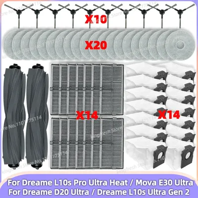 Passend für (Dreame L10s Pro Ultra Heat / X30 Ultra / L10s Ultra Gen 2 / Dreame D20 Ultra RLD31SE , Mova E30 Ultra) Staubsaugerteile Hauptrolle Seitenbürste Filter Wischlappen Staubbeutel Zubehör Image