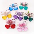 2 teile/satz Vintage künstliche Blume Stirnband Sonnenbrille Set für Kinder Mädchen Geometrie