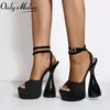 Onlymaker Frauen Peep Toe Sandalen Schwarz Flock Plattform Ankle Strap High Heel Schuhe Weibliche Große Größe Party Kleid Sexy Sandalen