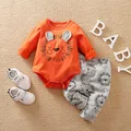 Tier-Orange Löwen-Print Langarm mit Hosen Baumwolle Mode-Set 0-18 Monate Neugeborenen Baby Frühling