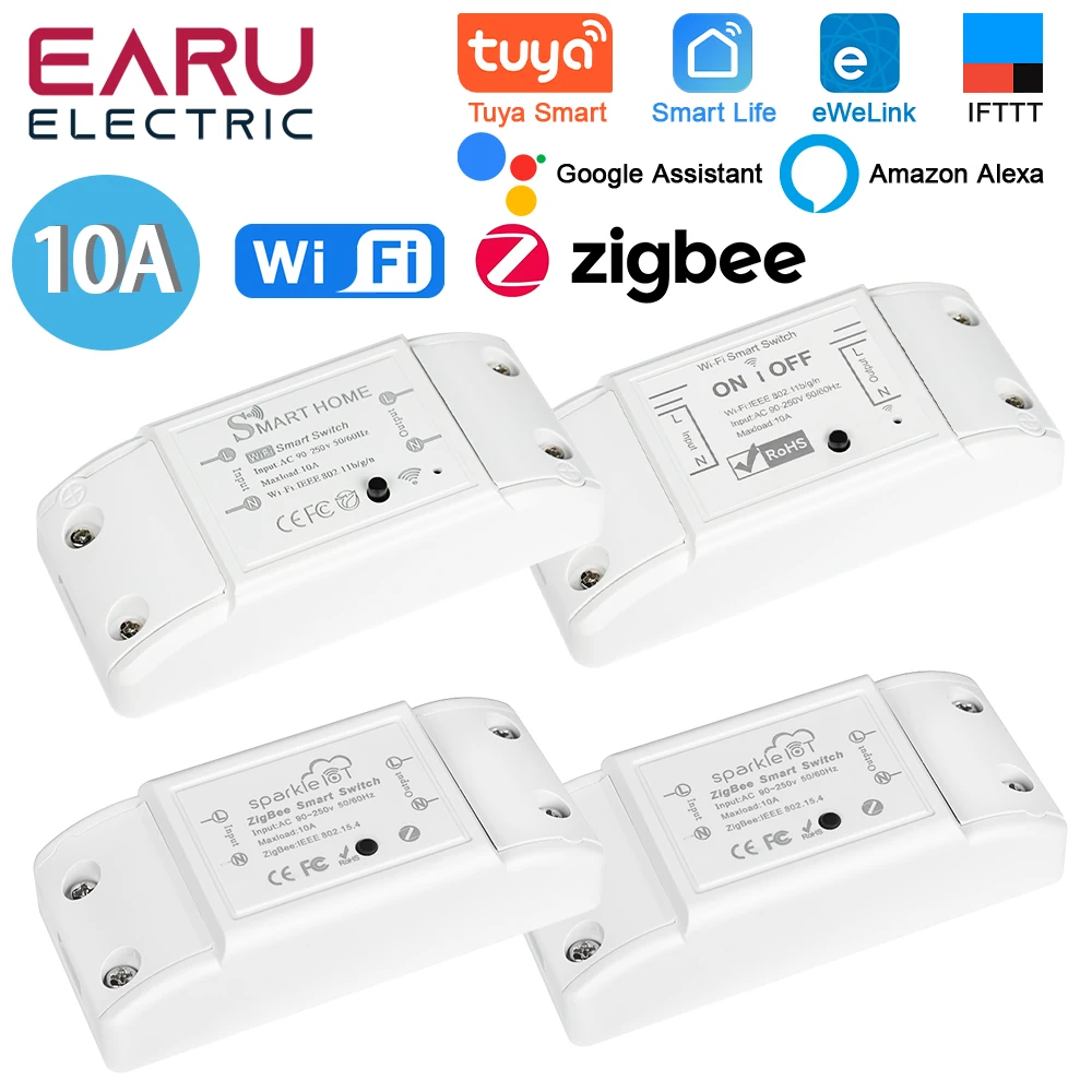 Tuya eWeLink WiFi ZigBee 10A DIY Mini WiFi Smart Lichtschalter-Modul Sprachgesteuerte Drahtlose Fernbedienung für Alexa Google Home Image
