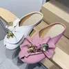 Frauen Hausschuhe Gold Kette Bär Halb Hausschuhe Weibliche Wohnungen Sandalen Marke Mullers Plus Größe Sommer Frauen Schuhe Mode Bogen Pantoffel