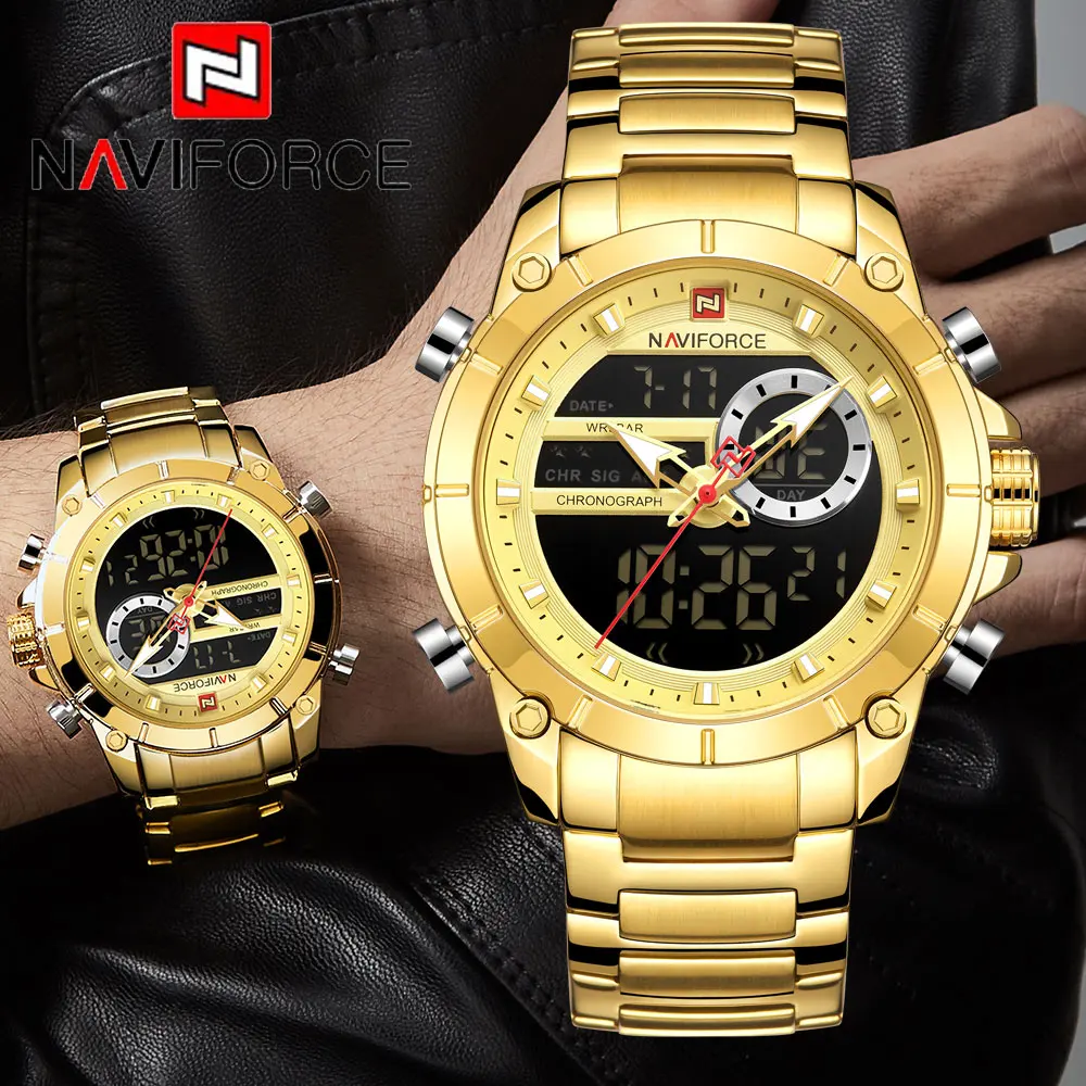 Navi force Top Luxus Original Sport Armbanduhr für Männer Quarz Stahl wasserdicht Dual Display Militär uhren Relogio Masculino Image