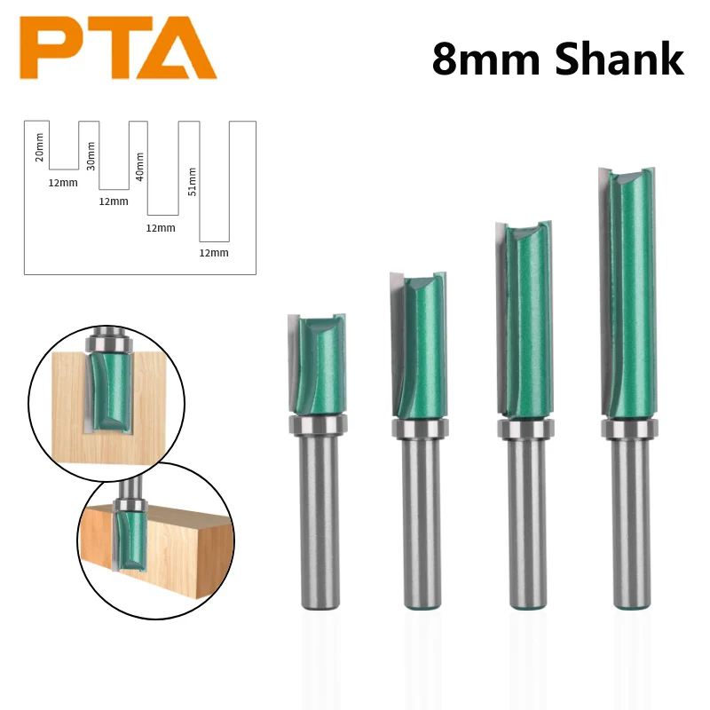 PTA 8MM Schaft D12MM Muster Bit Router Bit Holz Fräser Für Holz Bit Planfräser Hartmetall Cutter Schaftfräser Image