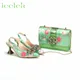 Neue grüne Farbe reifen Design spitzen Zehen Damen Sandale Druck Blumen material Schuhe und Tasche