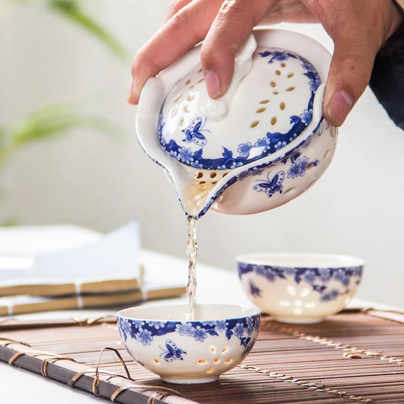 Blau und weiß porzellan tee-set 1 Topf 2 Tasse, Hohe qualität elegante Tee-set, schöne und einfache teekanne wasserkocher. spezielle geschenk