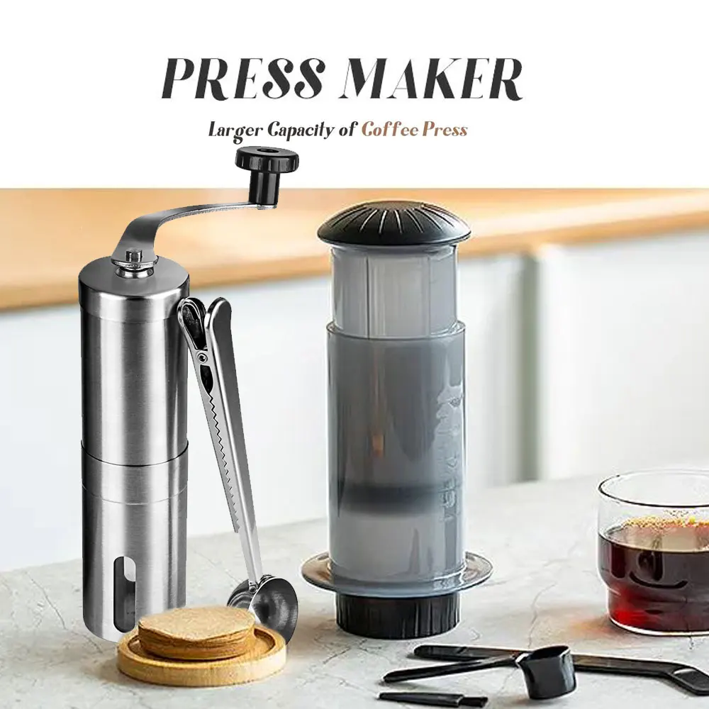 300 ml AeroPress Maschine Espresso Kaffeemaschine Tragbare Café Französisch Presse Kaffeekanne Mit Filter Papier Kit Bar Set mit Mühle Image