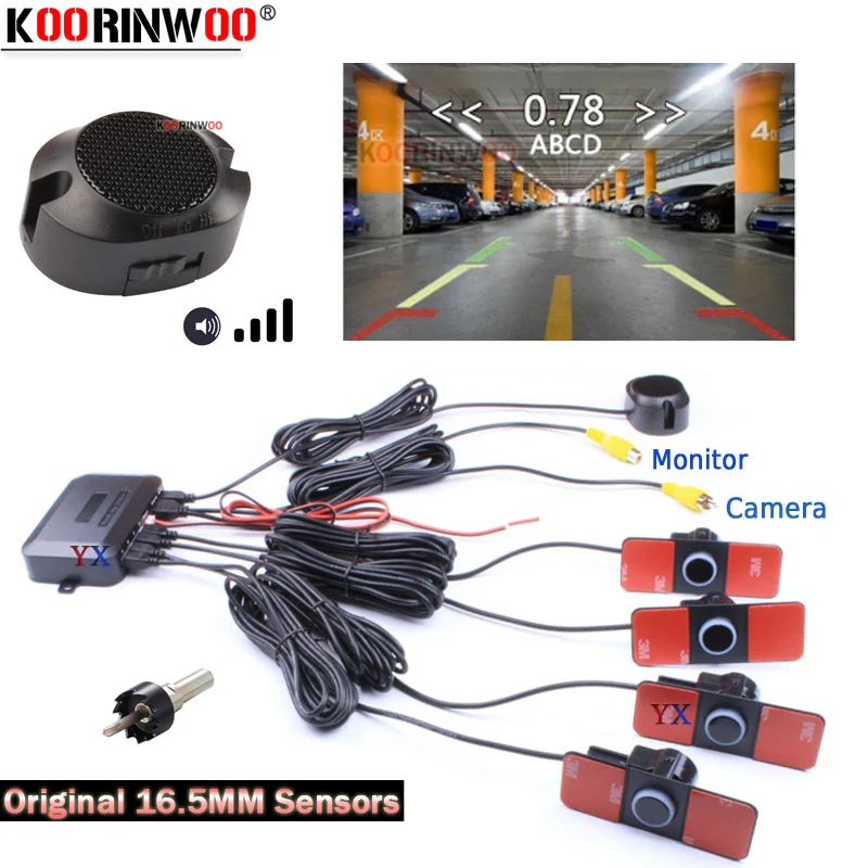 Koorinwoo Doppel-CPU Original Flat Parktronic 13 mm Parksensor 4 Alarm Beeper blind Sicher Autozubehör für Radiokamera Image