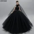 Schwarz High Neck Hochzeit Kleid Für Barbie Puppe Outfits Prinzessin Abend Party Kleid Lange Kleider