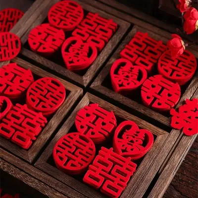 150 stücke Chinesische Hochzeit Mini Glücklich Wort Wand Aufkleber Vliesstoff Doppel Glück Aufkleber Bankett Party Liefert Hause decor Image