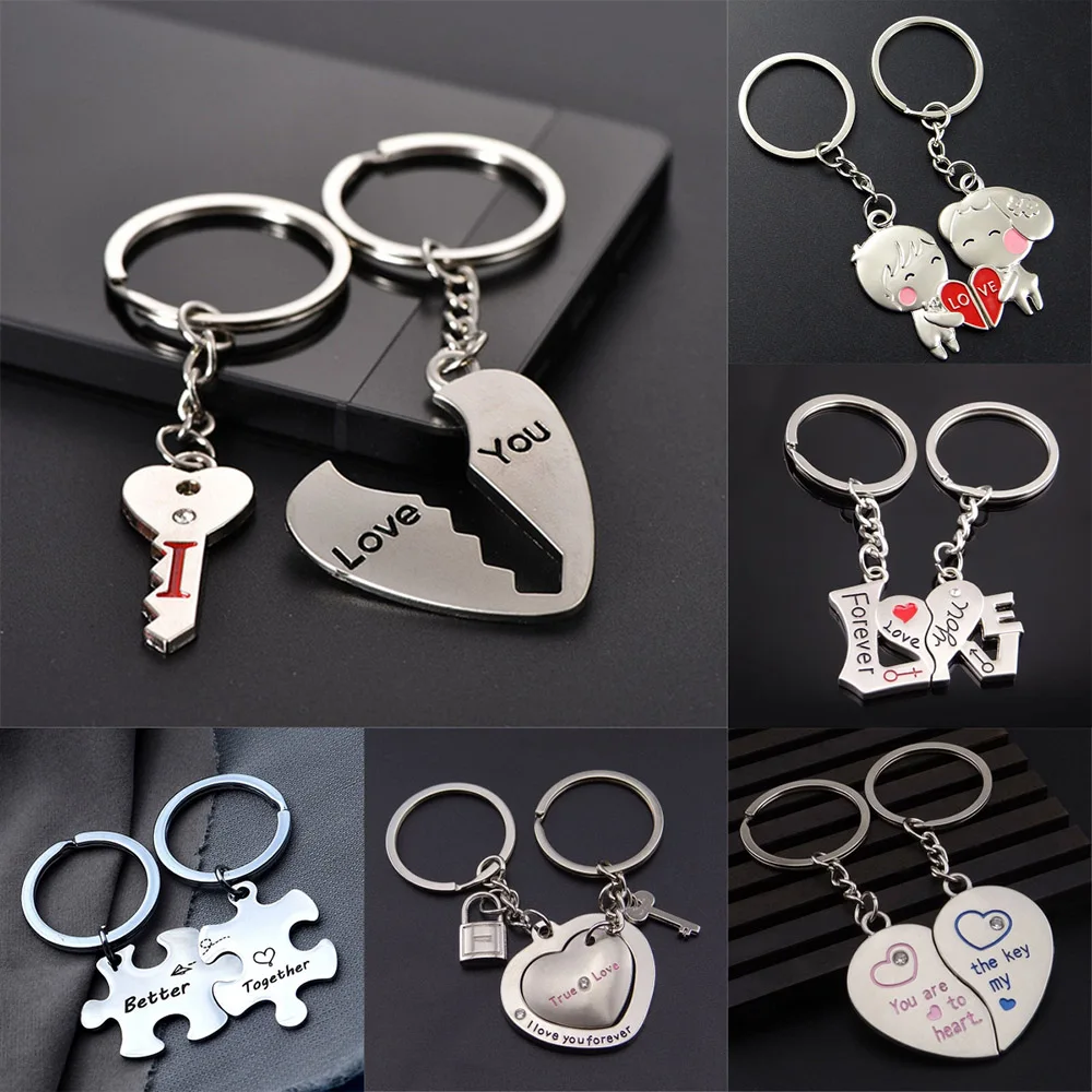 2 Stück Cartoon Puppe Herz Schlüsselanhänger Metall Puzzle Schlüsselanhänger für Frauen Männer Auto Handtasche Telefon Anhänger Paar Valentinstag Geschenk Image