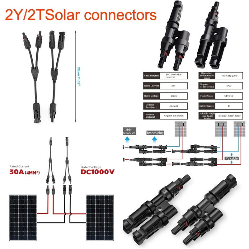 1 Paar x Solarst ecker y t Abzweig m/m/f und f/f/m y 2 Typ Stecker 1 Buchse und 2 Buchse 1 Stecker Solarpanel-Kabel abzweig verbinder Image