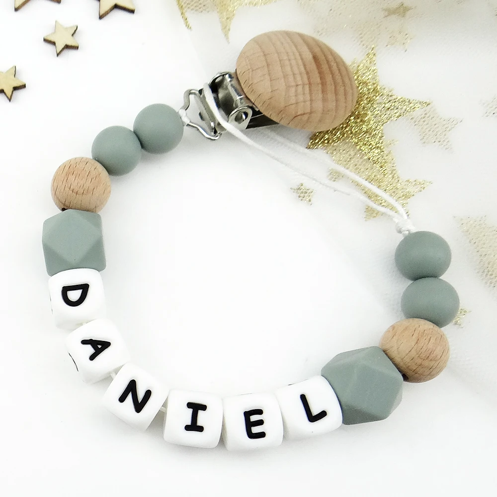 Handgemachte personalisierte Name Schnuller Clips Silikon Buchstaben sichere Zahnen Kette Baby Beißring umweltfreundliche Schnuller Clips Halter Geschenk Image