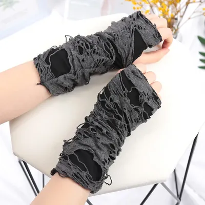 Neue gotische schwarze finger lose lange Handschuhe Punk Loch Halb finger Handschuh Arm wärmer Bettler Cosplay Halloween Kostüm zubehör Image