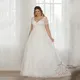 Elegante Brautkleider V-Ausschnitt kurze Ärmel Brautkleider Spitze Applikation A-Linie Sweep Zug