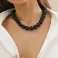Lacteo punk große glatte schwarze rote runde Perlen Schnur Halskette für Frauen Männer Unisex Acryl