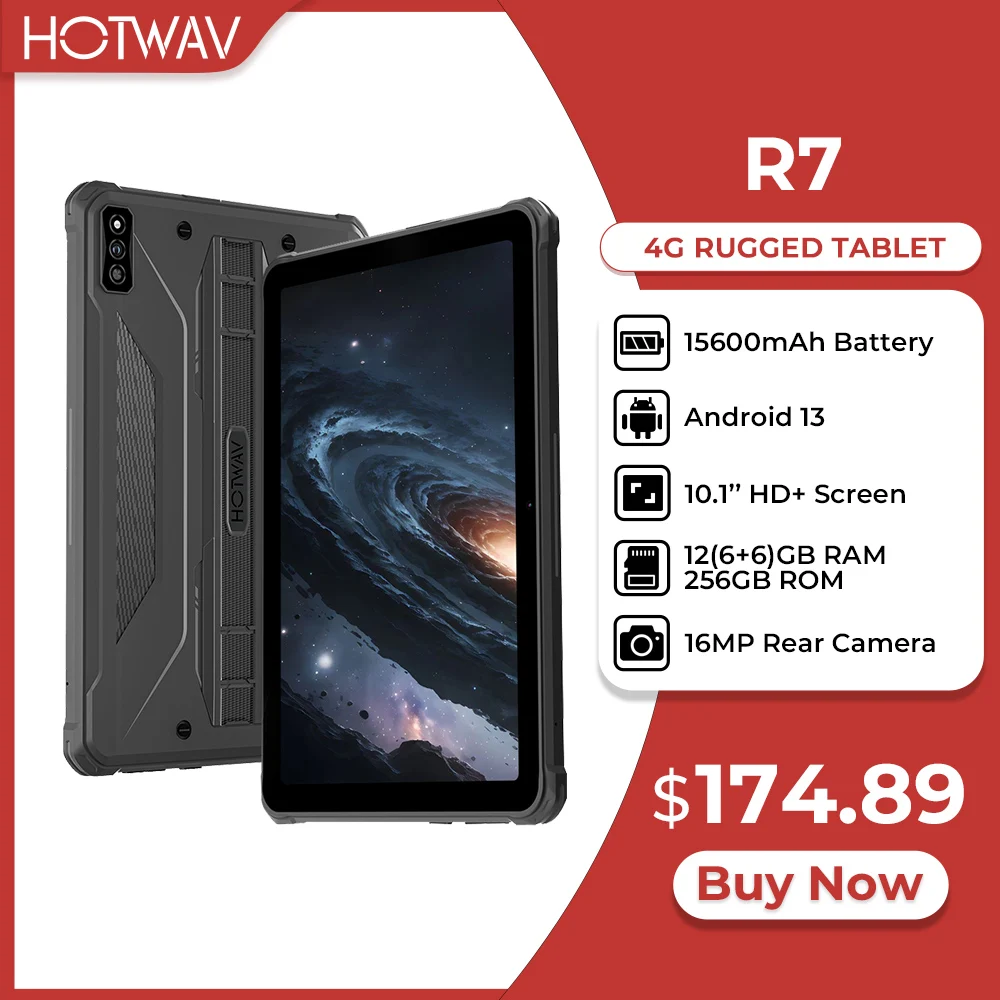 HOTWAV R7 Robustes Tablet 10,1'' HD+ Display Android 13 15600mAh Akku Pad 12GB 256GB 16MP Kamera Handschuh Modus Tablet PC Image