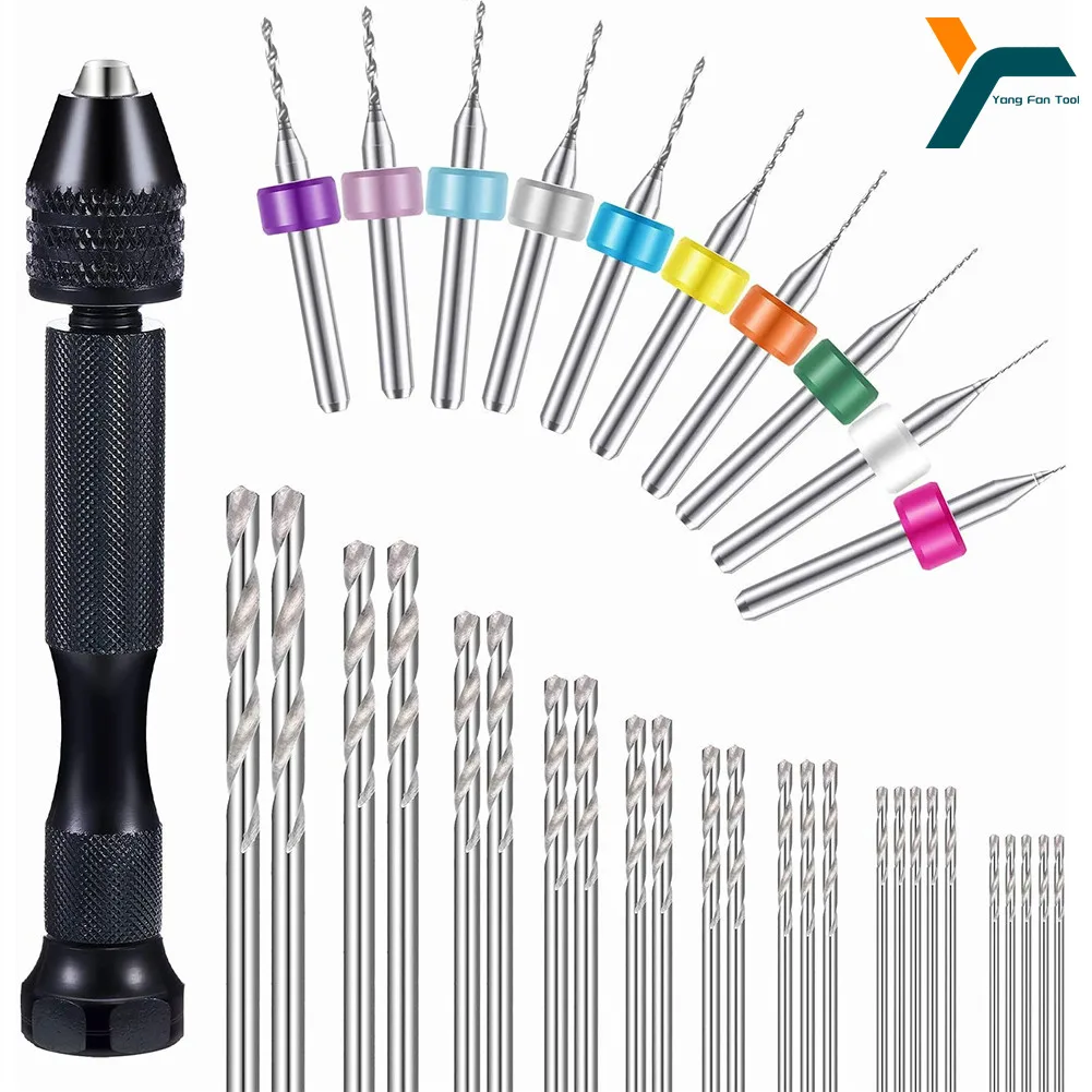 36 Stück Micro Hand bohrer Set Stift Schraubstock PCB Mini Drill Twist Drill Stanzen Rotations werkzeug für Schmuck Holz Handwerk DIY Skulptur Image