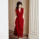 Thai Beliebte Logo OL Damen High-end-Rot Sexy V-ausschnitt Ärmellose Spitze-up Blazer Kleid 2022