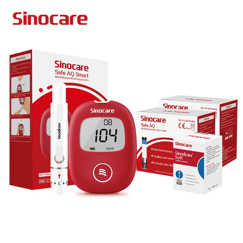 Sinocare Safe Aq Smart Blutzucker messgerät Kit mit Teststreifen Nadeln Test für Diabetes Glu kometer Image
