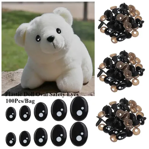 20 stücke 7-12mm schwarzer Kunststoff ovale Sicherheits augen für weiße Bären puppe Tier puppe