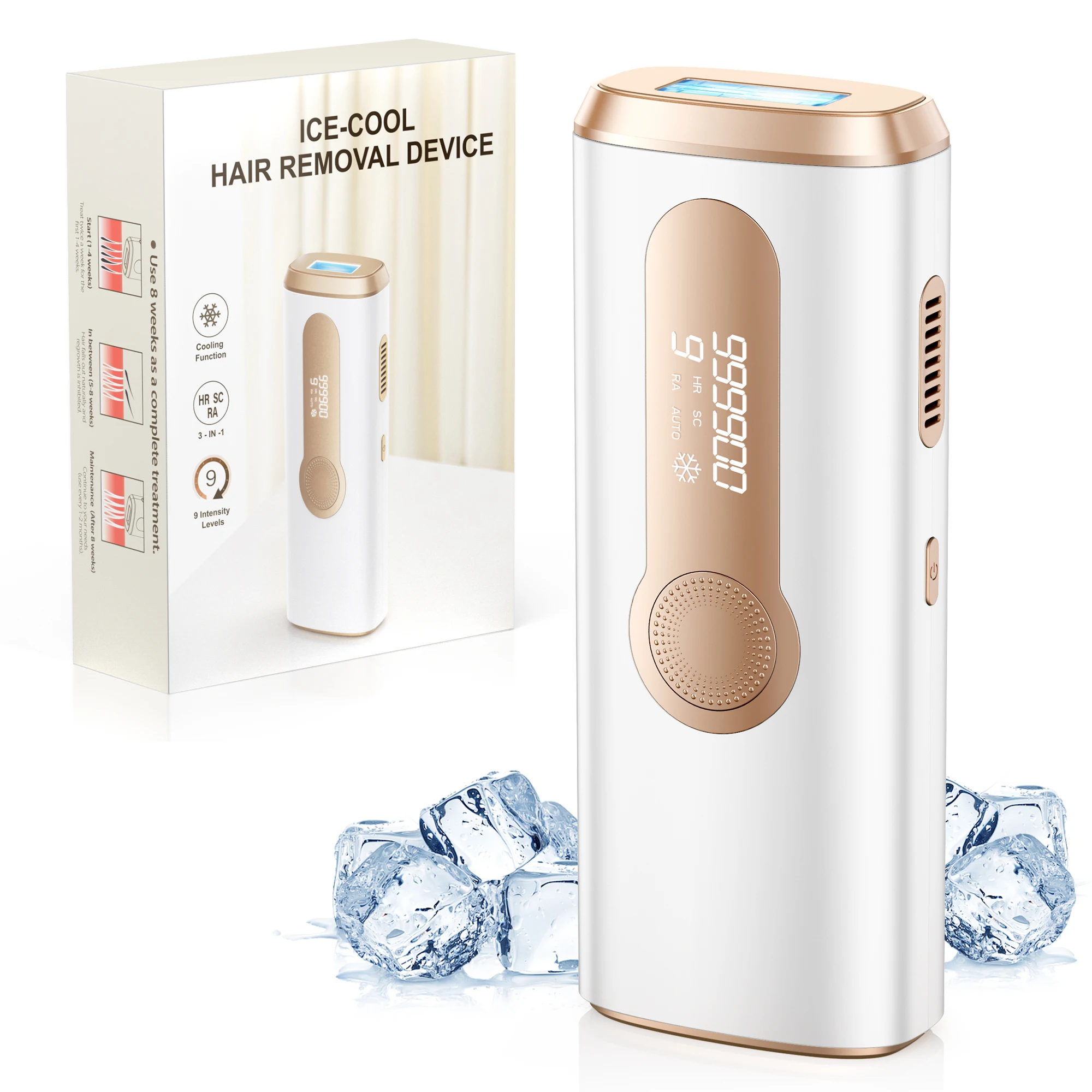 IPL-Laser-Haarentfernungsgerät, Eiskühlung, 3-in-1, schmerzlos, 16J-Photoepilator, dauerhafte Ganzkörper-Heimbehandlung für Männer und Frauen Image