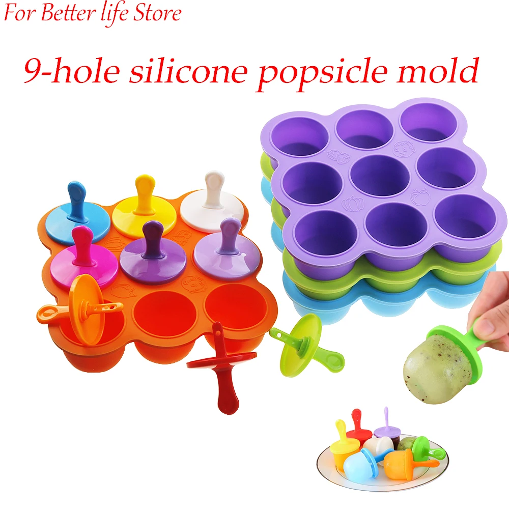 9-Loch-Gelato-Form für Eis, DIY-Formen, Kinder-Eis am Stiel-Formen, Lebensmittel-Nachfüllbox, Silikon-Eis-Tablett, Eis am Stiel-Formen, Obst-Milchshake-Akku Image
