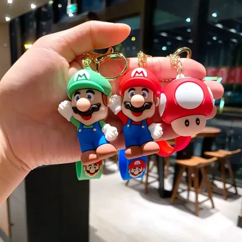 Super Mario Schlüssel bund Mario Bros Anime Figur Modell Cartoon Baustein Puppe Anhänger Schult