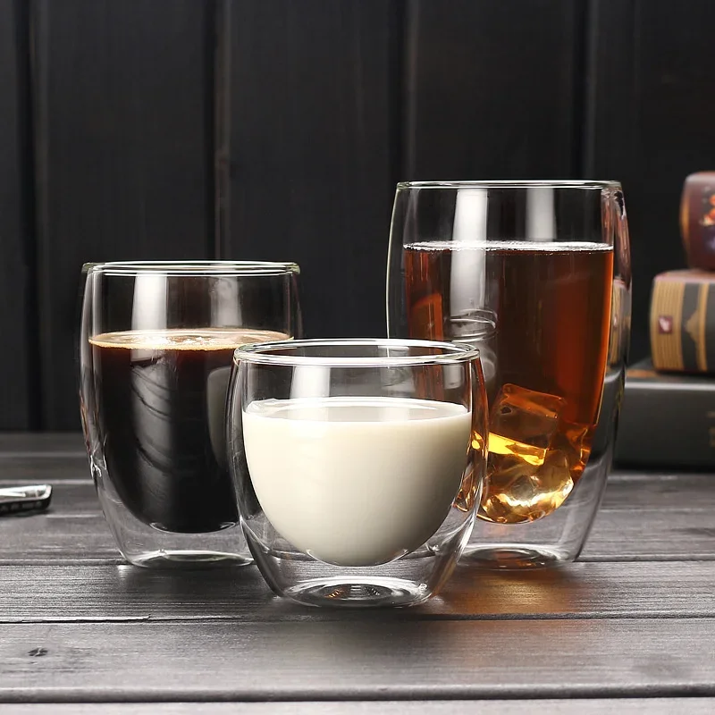 Doppelwandige isolierte Glastasse in 5 Größen, klare Espresso-Kaffeetassen, handgefertigte Bierkrug, Tee, Milchglas, Whiskyglas, Tassen, Trinkgeschirr Image