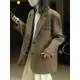 Han orange 2024 Winter Vintage karierte Wolle Anzug Mantel Frauen lose Silhouette Woll blazer Jacke