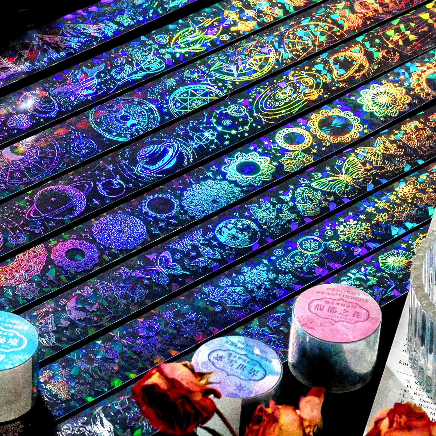 3 cm * 2 M Laser Reflektierende Transparente Aufkleber Coole Diy Dekorative Etiketten Scrapbooking Collage Material Tagebuch Schreibwaren Band Image