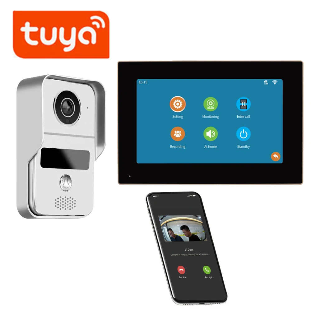 WiFi TUYA Smart APP 7 Zoll 1080P Home Intercom Kit Drahtlose Video-Türsprechanlage Kabelgebundene Türklingel für Villa Flache RFID-Zugangskontrolle Image