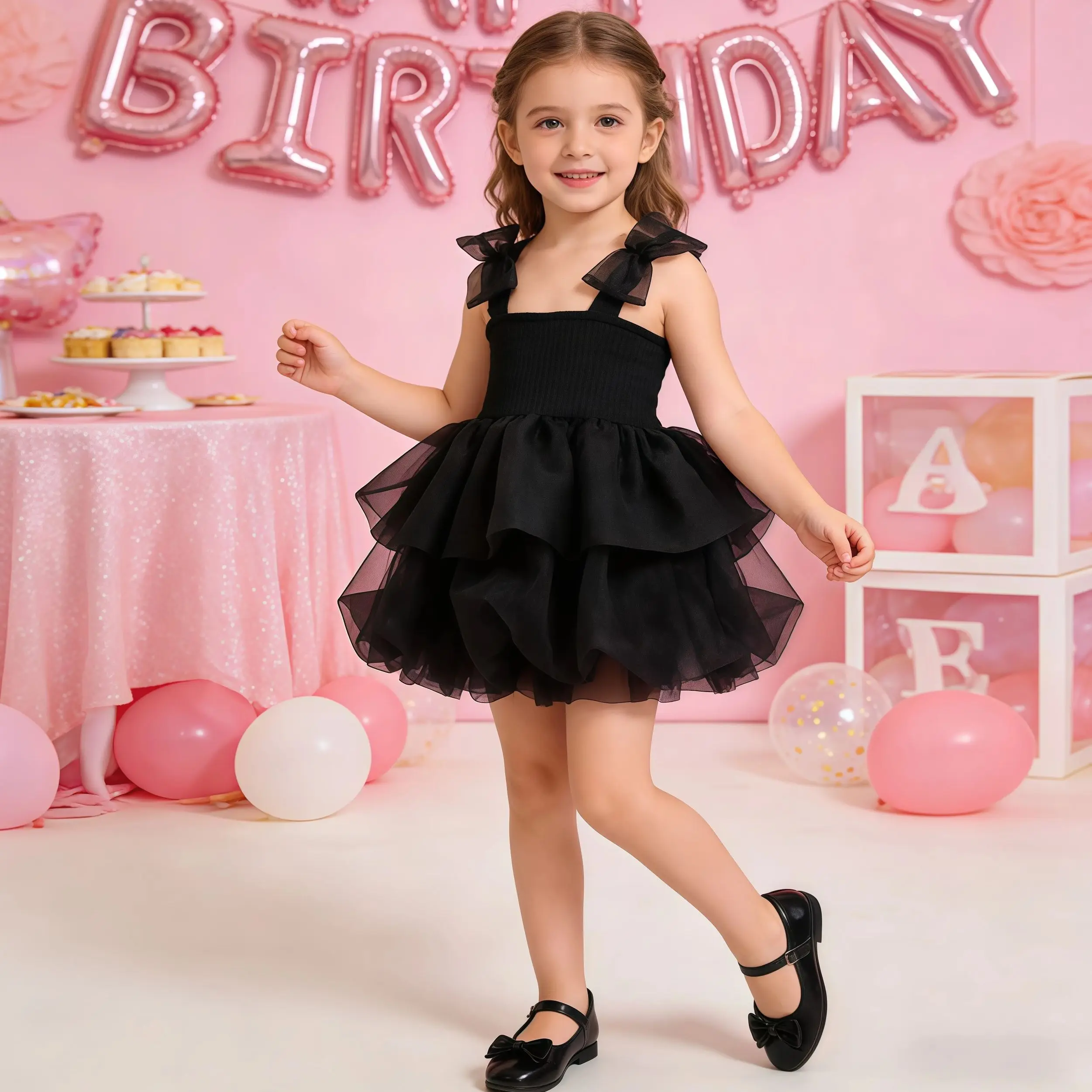 Sommer Prinzessin Party Tutu Kleid Mit Bogen Strap Baby Mesh Kleidung Kurzarm Kinder Geburtstag Rock Kleinkind Mädchen Tüll Kleid 1-6 Image