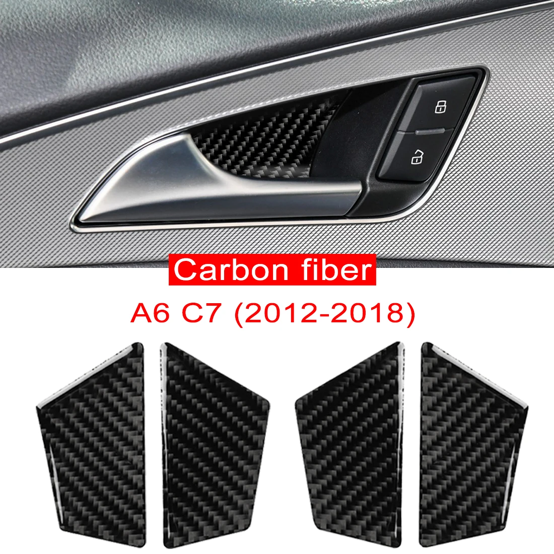 Für Audi A6 C7 Zubehör 2012-2018 Auto Carbon Fiber Innen Tür Schüssel Griff Aufkleber Trim Abdeckungen Auto Innen dekoration Image