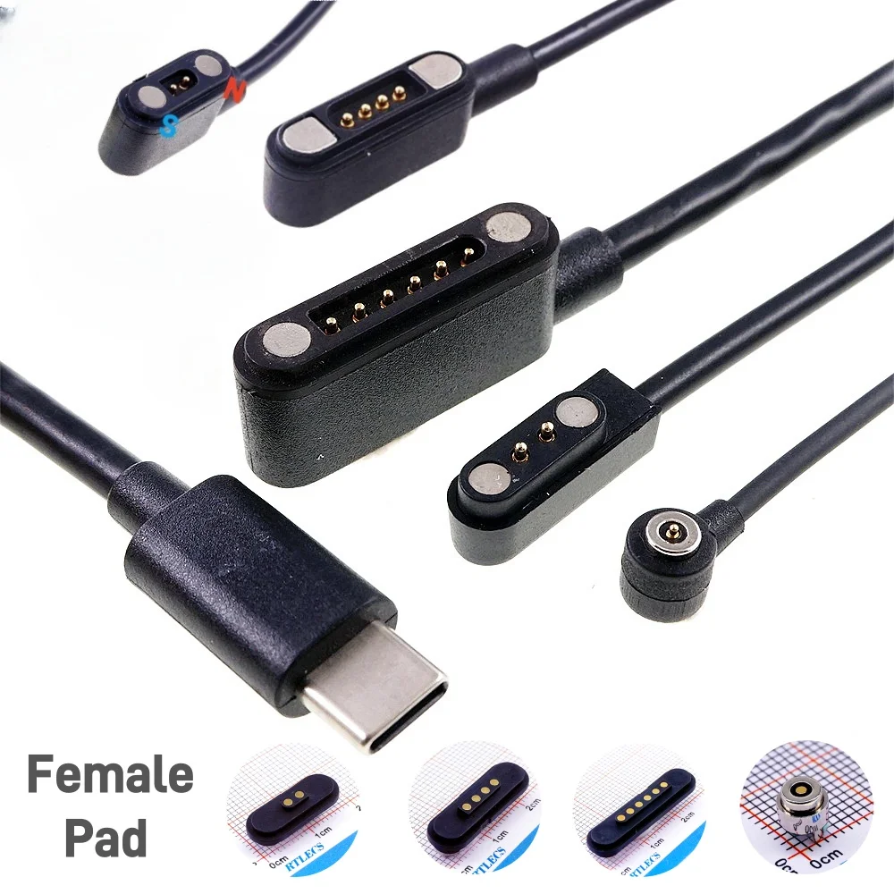 Magnetisches Pogo-Pin-USB-C-Kabel, federbelastet, Typ C, 2, 4, 6 Positionen, männlich, weiblich, 3 A-Stecker, Stromdatenübertragung Image