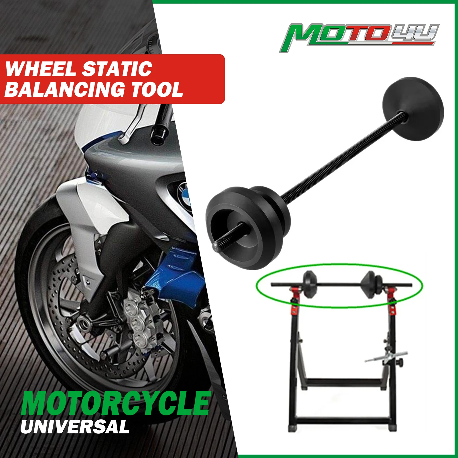 MOTO4U Universal Rad Statische Balancing Werkzeug Balanceradpator Motorrad Balancing Buck Achse Für Motorrad Reifen Ein-Arm Swinger Image