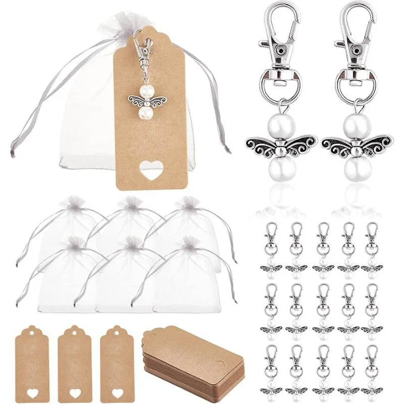 108 Stück Engel-Schlüsselanhänger, Gastgeschenke, Engel-Charms, Hochzeit, Party, Gastgeschenke, Mini-Engel-Anhänger, Schlüsselanhänger, Anhänger, Gastgeschenke für Beerdigung Image