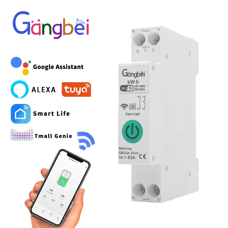 TUYA WiFi Smart Circuit Breaker 1-63A Überstrom Unter Spannung Schutz Power Metering Drahtlose Fernbedienung Schalter GBDQA Image