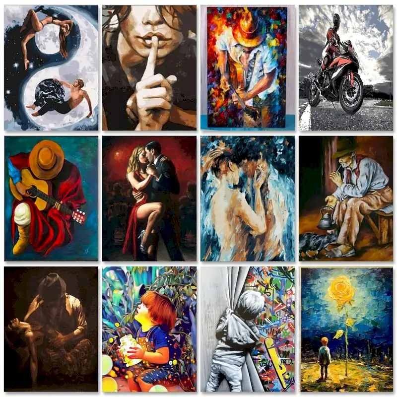 GATYZTORY Abstraktes Malen nach Zahlen für Erwachsene, Acrylfarbe, bunte Frauen, Leinwandgemälde, Heimdekoration, Figur, Kunstbedarf Image