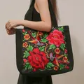 Blumen stickerei Canvas Einkaufstasche Umhängetasche im ethnischen Stil Handtasche mit großer