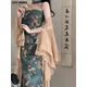 Neue Mode chinesischen Stil Spaghetti träger Blumen Maxi Ballkleid mit Strickjacke sexy Urlaub