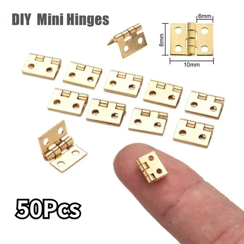 50 Stück kleine Mini-Metallscharniere für 1/12 Haus, Miniatur-Schrank, Möbelbeschläge für Schränke, 10 x 8 mm, Heim-Hardware Image