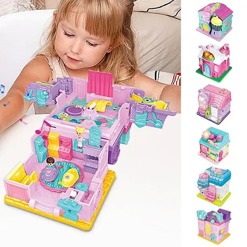 Schloss Puppenhaus Gebäude Spielset Spielzeug Prinzessin Mini Puppenhaus mit LED-Licht so tun als