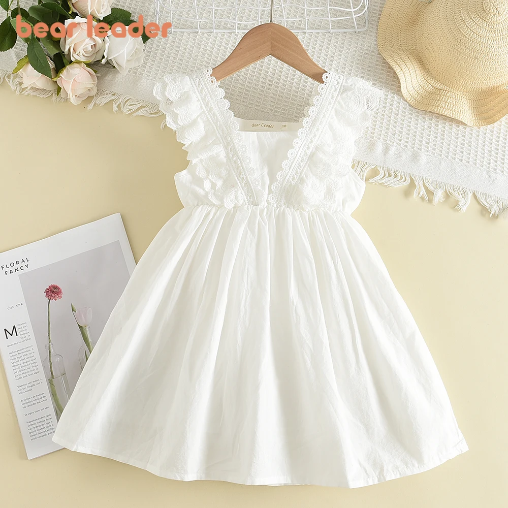 Bären führer Kinder Mädchen Kleider neue Sommer Spitze Prinzessin Kleider Kinder einfarbige Kleidung Baby Hochzeits feier Vestidos Image
