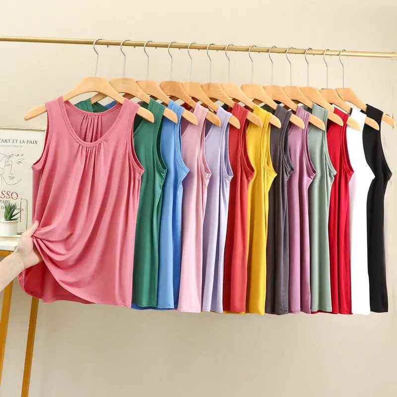 Große Tank Tops Lose Falten Sommer Damen Modale ärmellose T-Shirts Einfarbig Homewear Top Bottoming Weste XL bis 6XL Image