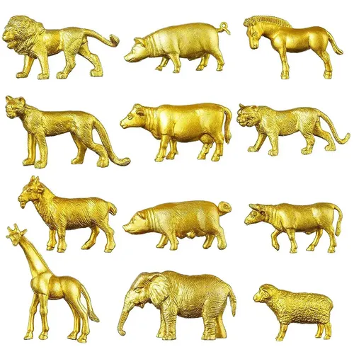 12 Stück Gold Plastik Tierfiguren Spielzeug Zoo Safari Tierfiguren Dschungel Löwe Tier Kuchen Topper