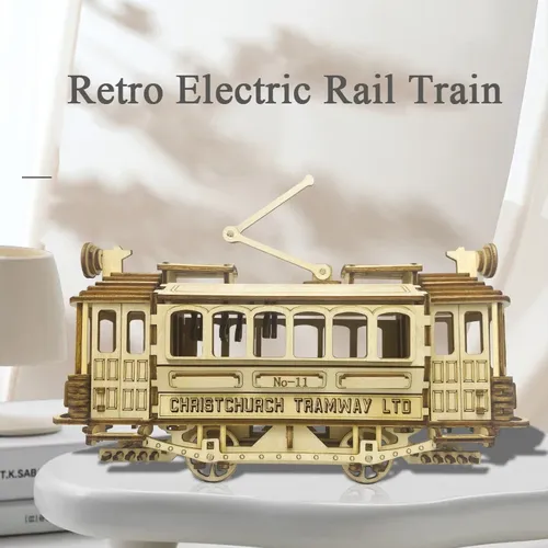 Neue 3D Holz Puzzle Retro Straßenbahn Modell Gebäude Kits Christchurch Tramway Auto Puzzles